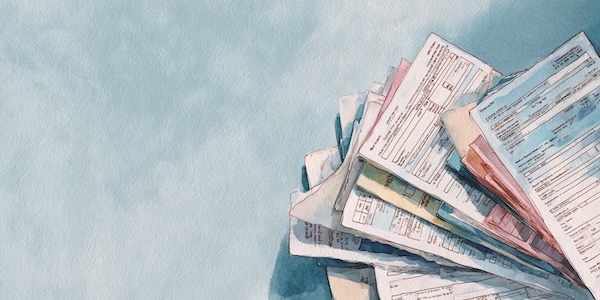 Watercolor depiction of tax forms